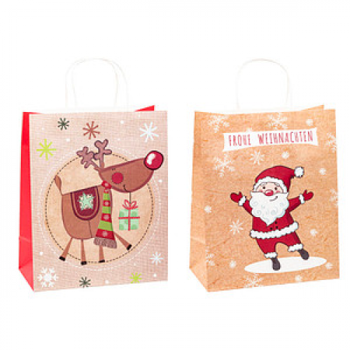 6 TSI Geschenktaschen Weihnachten Kraftpapier Serie 1 Motiv sortiert 26,0 x 32,0 cm