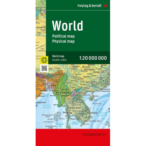 World map, political - physical, english, 1:20.000.000, folded, freytag & berndt