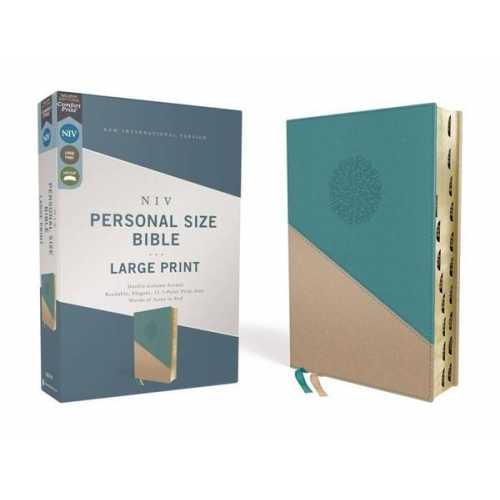 Zondervan - Niv, Personal Size Bible, Large Print, Leathersoft, Teal/Gold, Red Letter, Thumb Indexed, Comfort Print