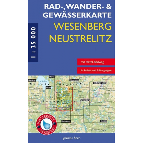 Rad-, Wander- und Gewässerkarte Wesenberg, Neustrelitz - Havel von Ratzeburg bis zum Röblinsee