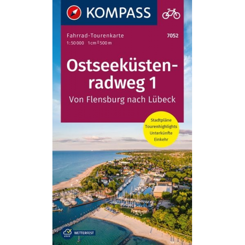 KOMPASS Fahrrad-Tourenkarte Ostseeküstenradweg 1, von Flensburg nach Lübeck 1:50.000