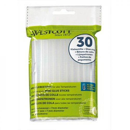 WESTCOTT Heißklebesticks mini transparent, 30 St.