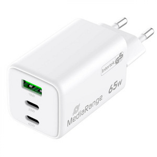 MediaRange 65W USB A/USB C Quick Charge Ladeadapter weiß, 65 Watt