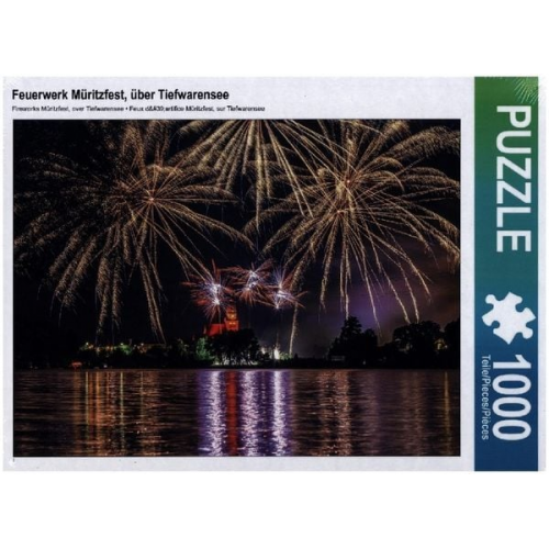 CALVENDO Puzzle Feuerwerk Müritzfest, über Tiefwarensee | 1000 Teile Lege-Größe 64x48cm Foto-Puzzle für glückliche Stunden