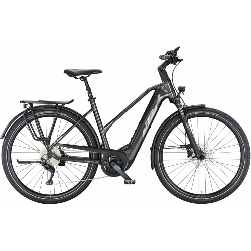 KTM MACINA STYLE 740 (750 Wh), 10 Gang Kettenschaltung, Damenfahrrad, Trapez, Modell 2024, 28 Zoll 51 cm machine grey (silver+blue)