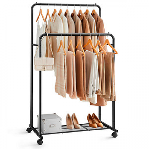 SONGMICS Rollgarderobe schwarz Metall 92,5 x 142,0/158,0 cm
