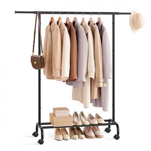 SONGMICS Rollgarderobe schwarz Metall 83,0 - 120,0 x 156,0 cm