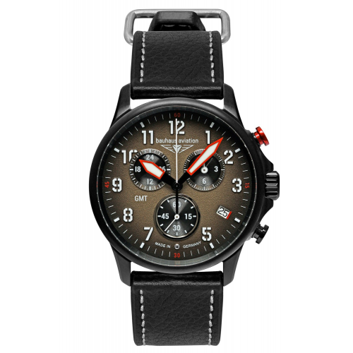 Bauhaus 2886-1 Herrenuhr Aviation Chronograph GMT Schwarz/Braun