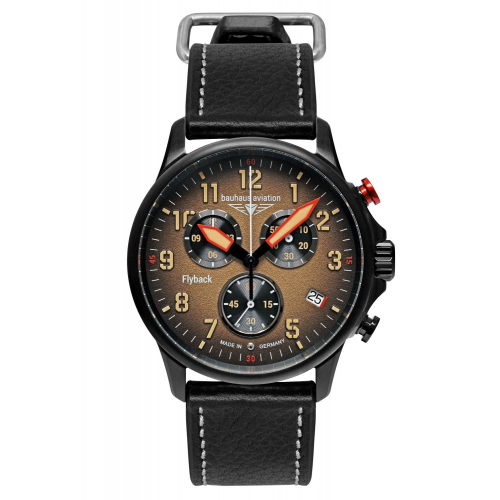 Bauhaus 2888-5 Herrenuhr Aviation Chronograph Flyback Schwarz/Ockerfarben
