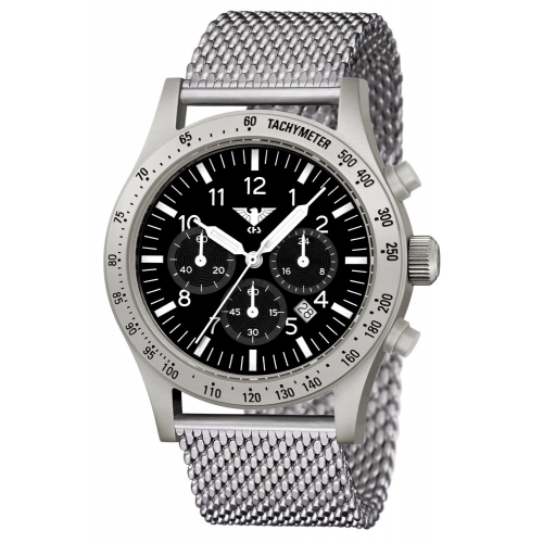 KHS PLASSC.MS Herren-Armbanduhr Platoon Solar Chronograph Stahl Meshband