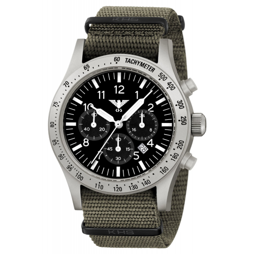 KHS PLASSC.NSGO Herrenuhr Platoon Solar Chronograph Stahl Nato Grau