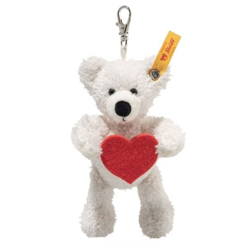 Steiff 112645 - Anhänger Lotte Teddybär Love, Teddy mit Herz, weiß/rot, Plüsch-Schlüsselanhänger, 12 cm