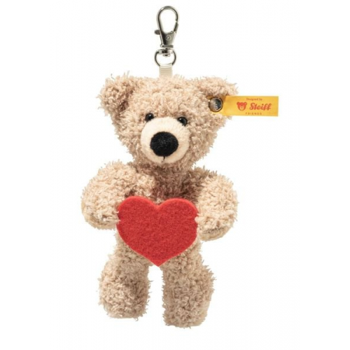 Steiff 112669 - Anhänger Fynn Teddybär Love, Teddy mit Herz, beige/rot, Plüsch-Schlüsselanhänger, 12 cm