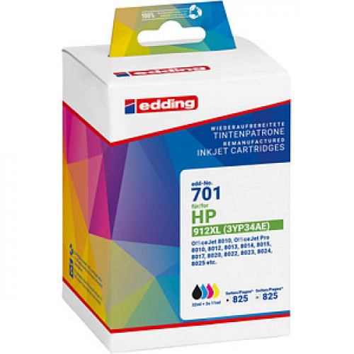 edding EDD-701  schwarz, cyan, magenta, gelb Druckerpatronen kompatibel zu HP 912XL (3YP34AE), 4er-Set