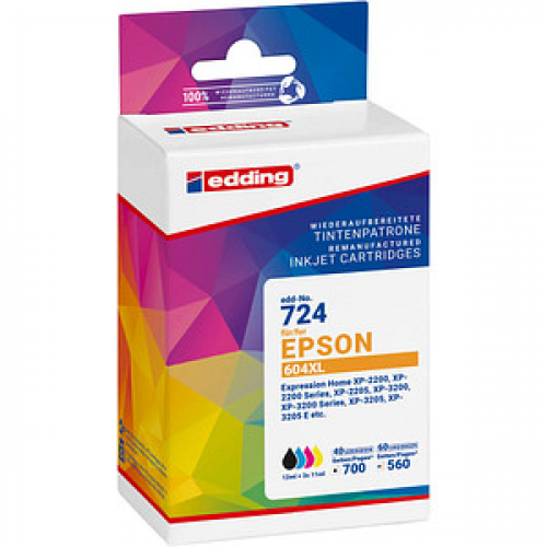 edding EDD-724  schwarz, cyan, magenta, gelb Druckerpatronen kompatibel zu EPSON 604XL (T10H1+H2+H3+H4), 4er-Set