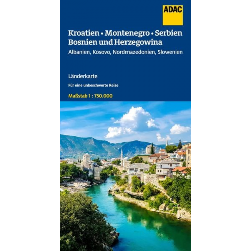 ADAC Länderkarte Kroatien, Montenegro, Serbien, Bosnien und Herzegowina 1:750.000