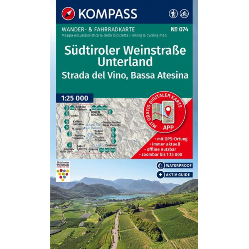 KOMPASS Wanderkarte 074 Südtiroler Weinstraße, Unterland / Strada del Vino, Bassa Atesina 1:25.000