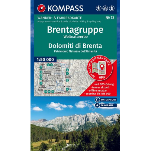 KOMPASS Wanderkarte 73 Brentagruppe, Weltnaturerbe / Dolomiti di Brenta 1:50.000