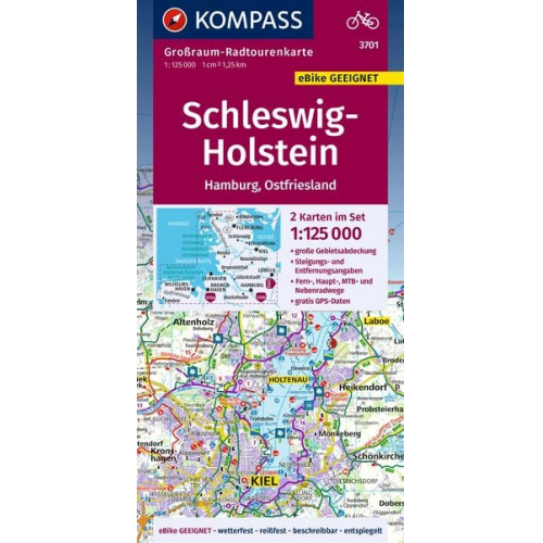 KOMPASS Großraum-Radtourenkarte 3701 Schleswig-Holstein, Hamburg, Ostfriesland 1:125.000