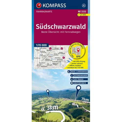 KOMPASS Fahrradkarte 3332 Südschwarzwald mit Knotenpunkten 1:70.000