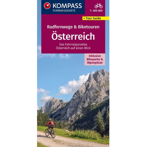 KOMPASS Radfernwegekarte Radfernwege & Biketouren Österreich - Übersichtskarte 1:300.000