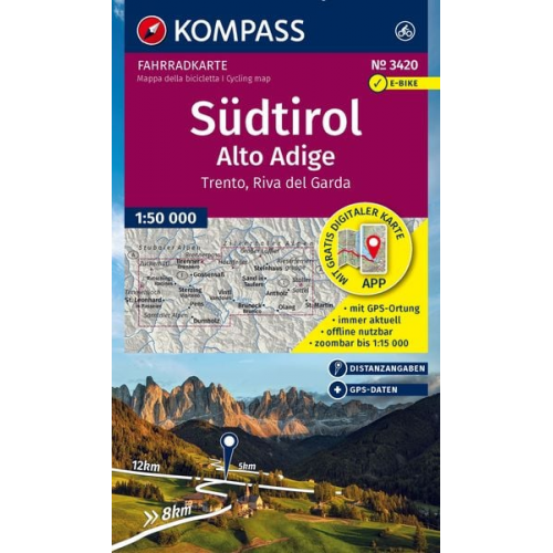 KOMPASS Fahrradkarte 3420 Südtirol / Alto Adige, Trento, Riva del Garda (4 Karten im Set) 1:50.000