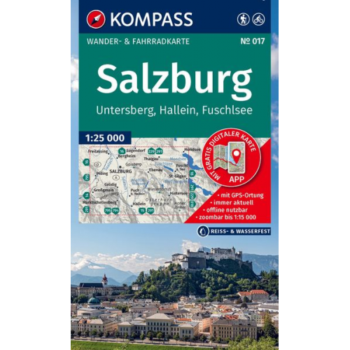 KOMPASS Wanderkarte 017 Salzburg, Untersberg, Hallein, Fuschlsee 1:25.000