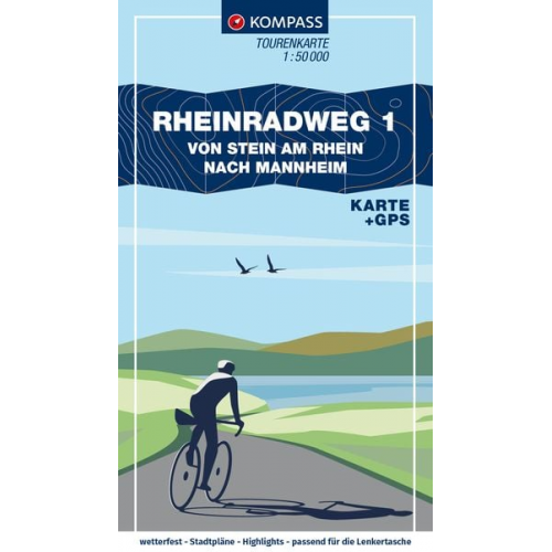 KOMPASS Fahrrad-Tourenkarte Rheinradweg 1 1:50.000