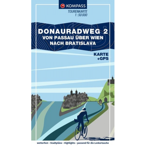 KOMPASS Fahrrad-Tourenkarte Donauradweg 2, von Passau über Wien nach Bratislava 1:50.000