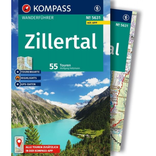 Wolfgang Heitzmann - KOMPASS Wanderführer Zillertal, 55 Touren mit Extra-Tourenkarte