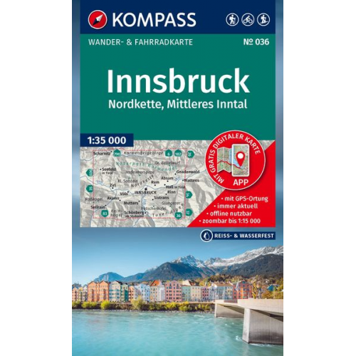 KOMPASS Wanderkarte 036 Innsbruck, Nordkette, Mittleres Inntal 1:35.000