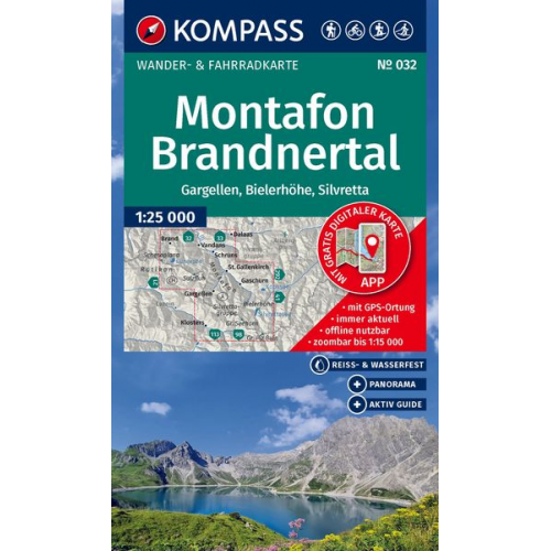 KOMPASS Wanderkarte 032 Montafon, Brandnertal, Gargellen, Bielerhöhe, Silvretta 1:25.000