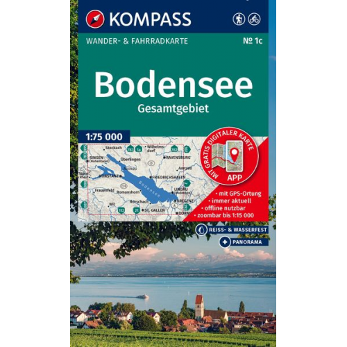 KOMPASS Wanderkarte 1c Bodensee Gesamtgebiet 1:75.000