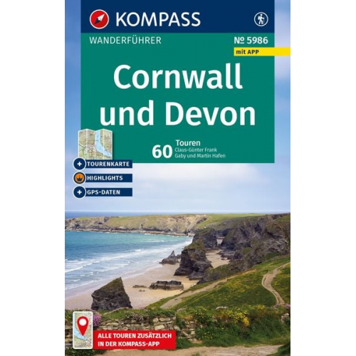 Claus-Günther Frank Gaby und Martin Hafen - KOMPASS Wanderführer Cornwall und Devon, 60 Touren mit Extra-Tourenkarte