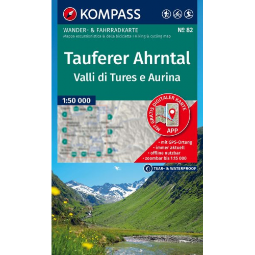 KOMPASS Wanderkarte 82 Tauferer Ahrntal / Valle di Tures e Aurina 1:50.000