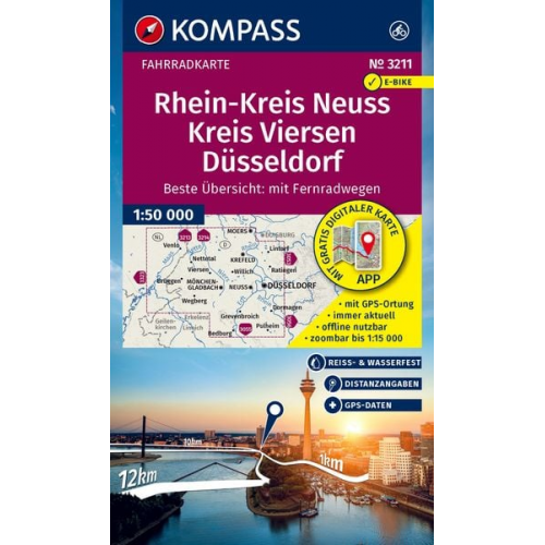 KOMPASS Fahrradkarte 3211 Rhein-Kreis Neuss, Kreis Viersen, Düsseldorf 1:50.000