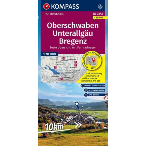 KOMPASS Fahrradkarte 3345 Oberschwaben, Unterallgäu, Bregenz 1:70.000