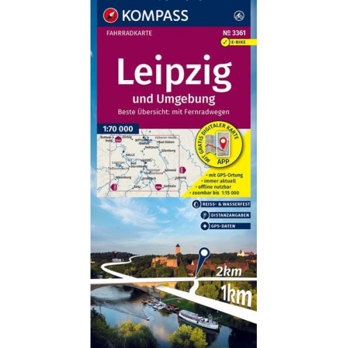 KOMPASS Fahrradkarte 3361 Leipzig und Umgebung 1:70.000