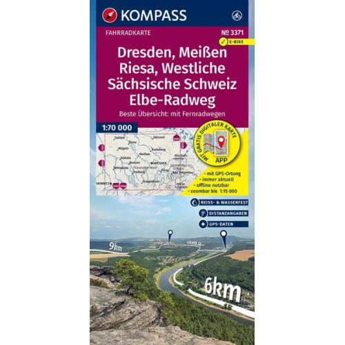 KOMPASS Fahrradkarte 3371 Dresden, Meißen, Westliche Sächsische Schweiz 1:70.000