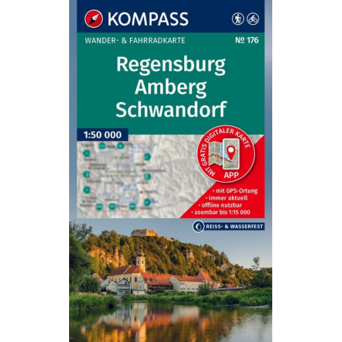 KOMPASS Wanderkarte 176 Regensburg, Amberg, Schwandorf 1:50.000