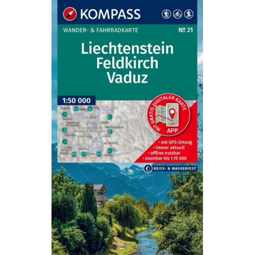 KOMPASS Wanderkarte 21 Liechtenstein, Feldkirch, Vaduz 1:50.000