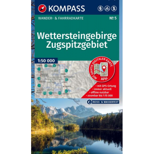 KOMPASS Wanderkarte 5 Wettersteingebirge, Zugspitzgebiet 1:50.000