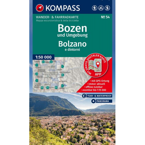 KOMPASS Wanderkarte 54 Bozen und Umgebung / Bolzano e dintorni 1:50.000