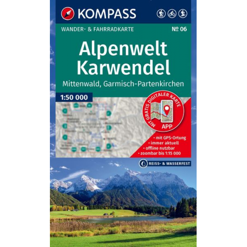 KOMPASS Wanderkarte 6 Alpenwelt Karwendel Mittenwald, Garmisch-Partenkirchen 1:50.000