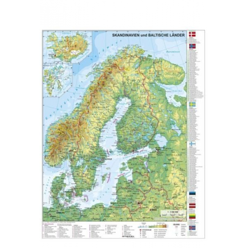Heinrich Stiefel - Skandinavien und Baltikum physisch 1 : 30.000 000. Wandkarte mit Metallbeleistung