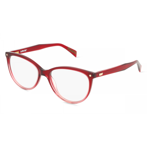 Levi’s 108642 Damen-Brille inkl. Gläser Vollrand Cateye Acetat-Gestell 41mm/16mm/140mm, Rot