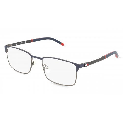 Tommy Hilfiger 108891 Herren-Brille inkl. Gläser Vollrand Eckig Edelstahl-Gestell 38mm/19mm/145mm, Blau