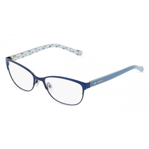 Fossil FOS 6041 Damen-Brille inkl. Gläser Vollrand Eckig Edelstahl-Gestell 55mm/17mm/140mm, Blau