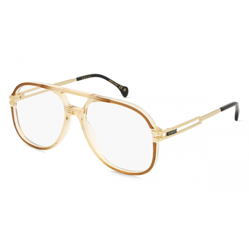 Gucci GG1106O Herren-Brille inkl. Gläser Vollrand Pilot Acetat-Gestell 58mm/16mm/145mm, Braun