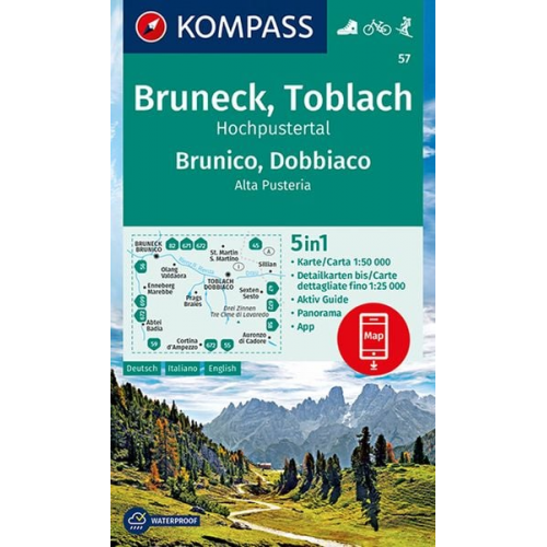 KOMPASS Wanderkarte 57 Cruneck, Toblach, Hochpustertal, Brunico, Dobbiaco, Alta Pusteria 1:50.000